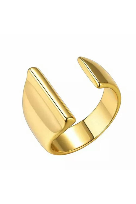 Fashion Gold Plated Bold Initial Letters Alphabet Open Ring Women Adjustable-Gold I