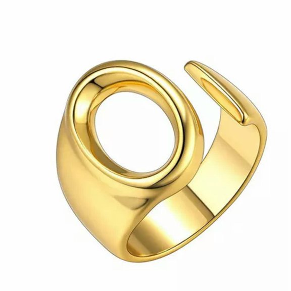 EOEMY Fashion Gold Plated Bold Initial Letters Alphabet Open Ring Women Adjustable-Gold O