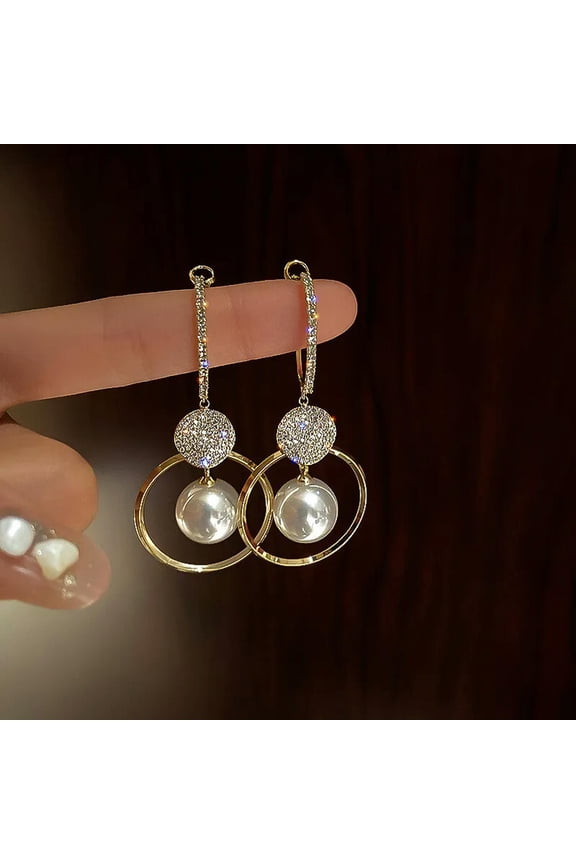 Fashion Gold Plated Crystal Pearl Circles Earrings Hoop Drop Women Jewelry Hot