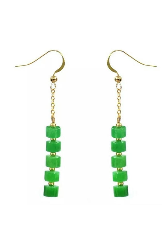Fashion Green Jadeite Earrings Dangle 18Kgp Chain Ms Gift Fool'S Day Aquaculture