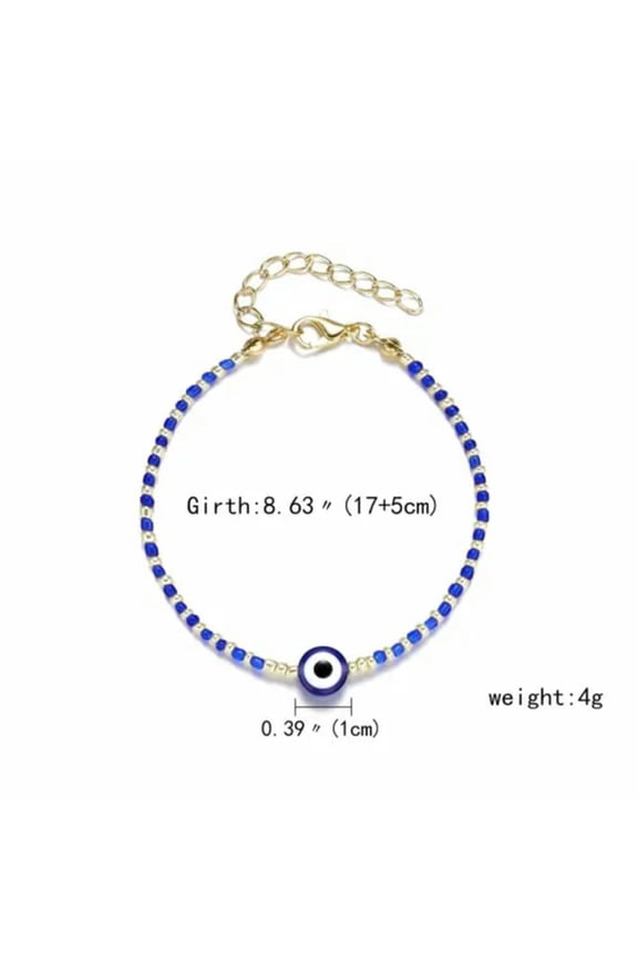 Fashion Lucky Blue Evil Eye Palm Beaded Bracelet Bangle Chain Women Jewelry Xmas-Blue&Amp;White Beads