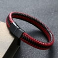 thumbnail image 1 of EOEMY Fashion Man Bracelet Black Stainless Steel Leather Punk Bracelet Bangles Gifts-Red+Black Clasp, 1 of 9