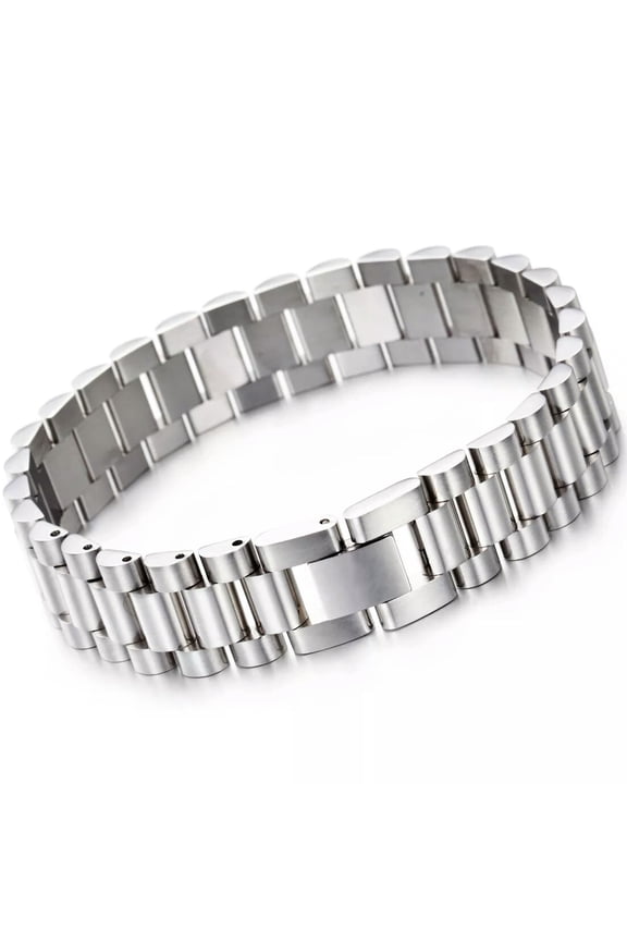 Fashion Men 15mm Silver Stainless Steel Wristband Link Chain Bracelet Cuff 8.66"-Default