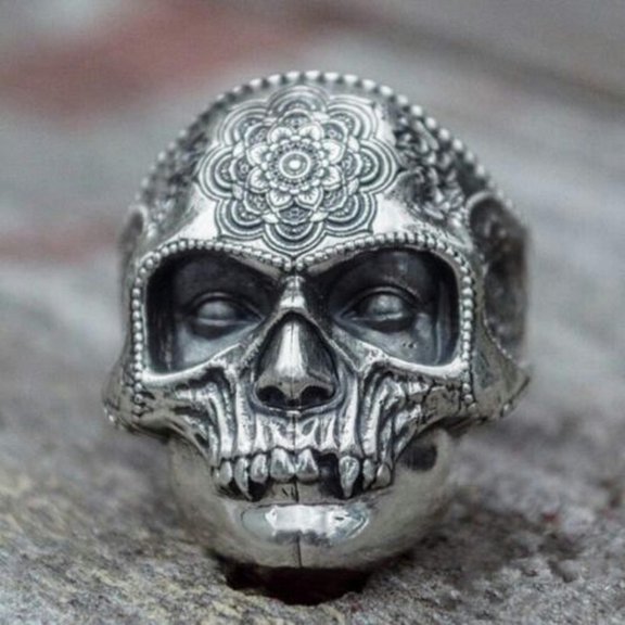 EOEMY Fashion Men 925 Silver Viking Skull Rings Punk Party Jewelry Ring Gift Size 6-13-#1-10
