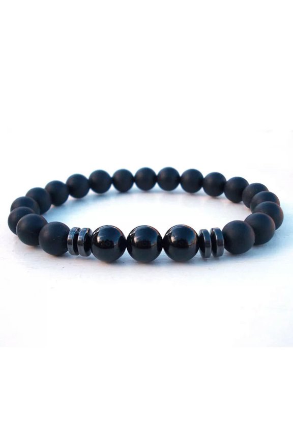 Fashion Men'S Black Tourmaline Matte Agate Stone Yoga Beaded Energy Bracelets