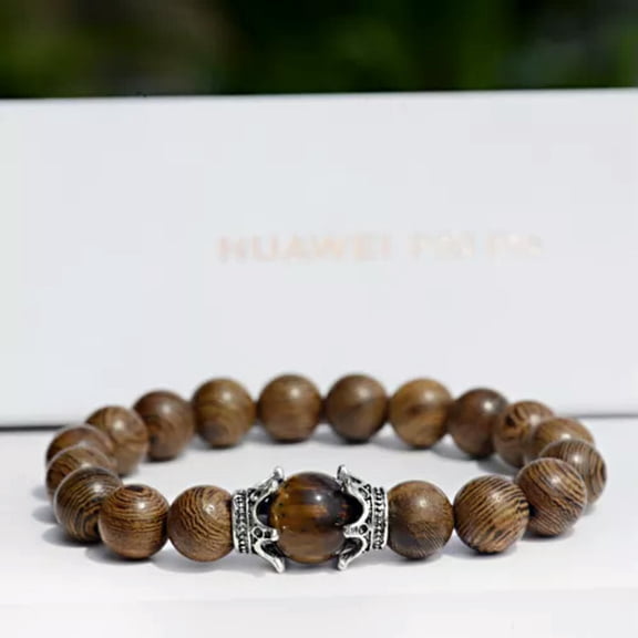 EOEMY Fashion Men Women Charm Crown Om Wood Bead Healing Balance Yoga Reiki Bracelets-050-1