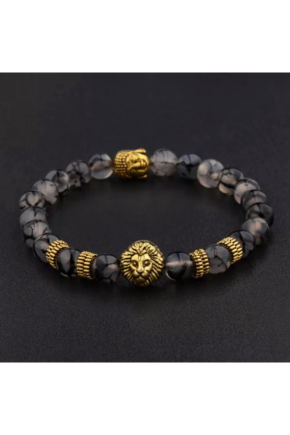 Fashion Men Women Natural Stone Gemstone Beads Lion'S Head Bracelets Jewelry-057