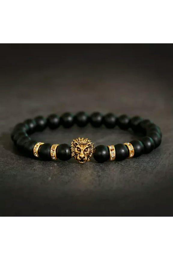 Fashion Men Women Natural Stone Gemstone Beads Lion'S Head Bracelets Jewelry-220