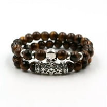 EOEMY Fashion Natural Stone Bead Buddha Lion Leopard Skull Charm Men 1 Pair Bracelets-001-16-Skull