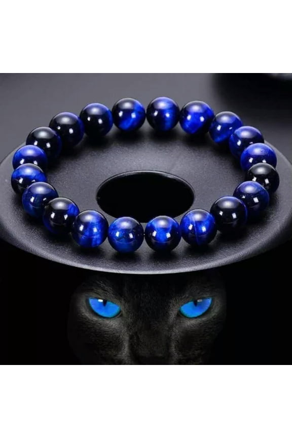 Fashion Natural Stone Blue Tiger Eye Malachite Beads Bracelets Men Women Jewelry-Blue Tiger Eye-10mm