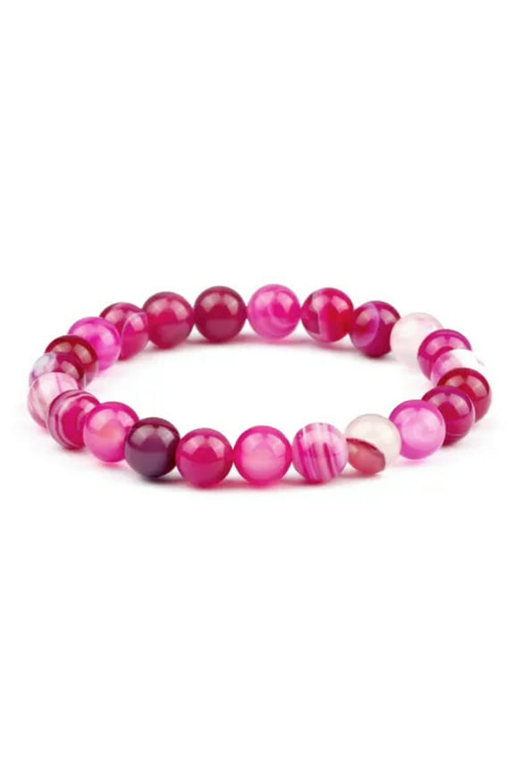 Fashion Natural Stone Blue Tiger Eye Malachite Beads Bracelets Men Women Jewelry-Pink Agate-6mm
