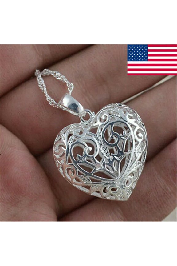 Fashion Pretty Heart 925 Silver Necklace Pendant Clavicle Women Jewelry Gifts Us