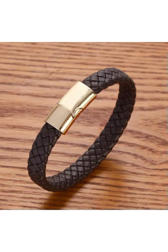 Fashion Punk Charm Stainless Steel Chakra Leather Men Black Bracelets Women-Brown