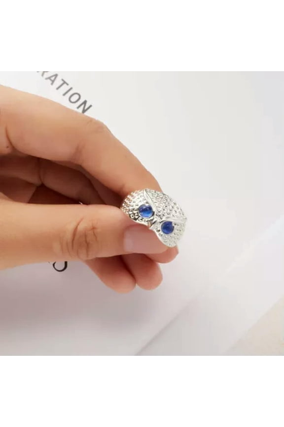 Fashion Silver Plated Blue Eye Owl Ring Animal Rings Adjustable Women Jewelry-#6 Owl Ring