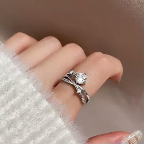 EOEMY Fashion Silver Plated Cubic Zirconia Rings For Women Wedding Jewelry Size 6-10-7-Silver