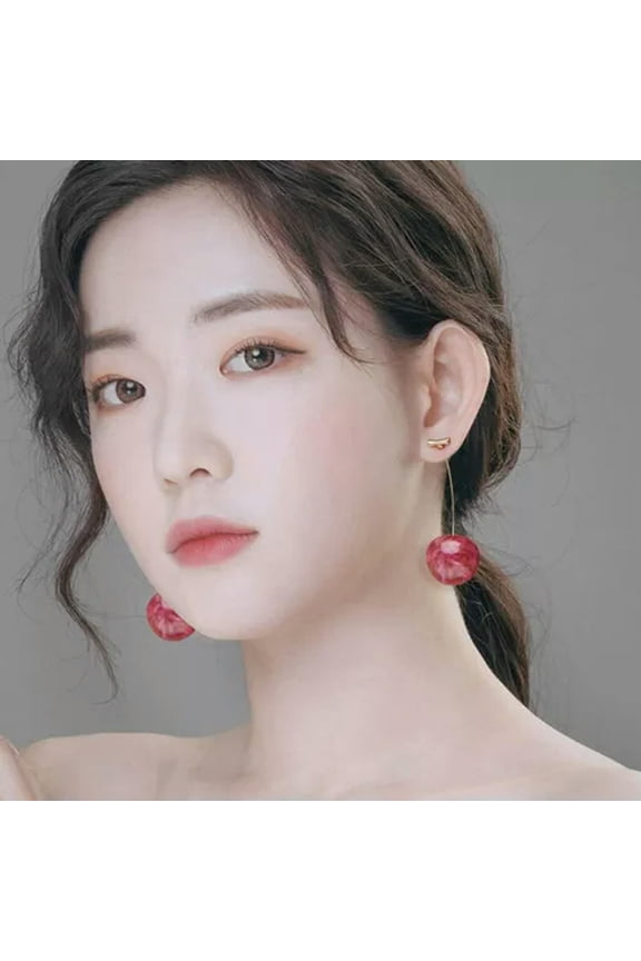 Fashion Sweet Red Cherry Fruit Simulation Resin Earrings Stud Drop Dangle Women-Pink