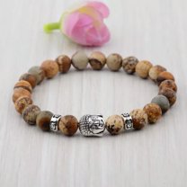 EOEMY Fashion Women 8mm White Turquoise Lava Beads Buddha Head Men Charm Bracelets-187-E