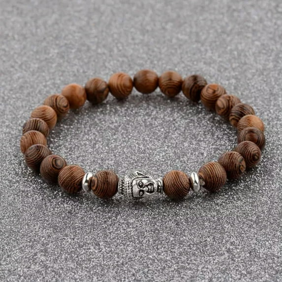 EOEMY Fashion Women 8mm White Turquoise Lava Beads Buddha Head Men Charm Bracelets-J001-1