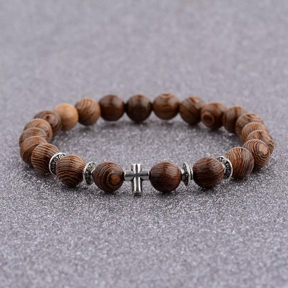EOEMY Fashion Women Men 8mm Wood Beads Cross Energy Yoga Reiki Bracelets Charm Jewelry