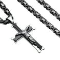 thumbnail image 1 of EOEMY Fashion Women Men Cross Crucifix Jesus 6mm Stainless Steel Byzantine Necklace-Silver Black-22Inch Or 55Cm, 1 of 3