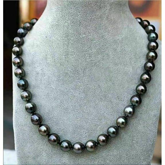 EOEMY Fashion Women'S Genuine 9-10mm Tahitian Black Natural Pearl Necklace 18" Aaa