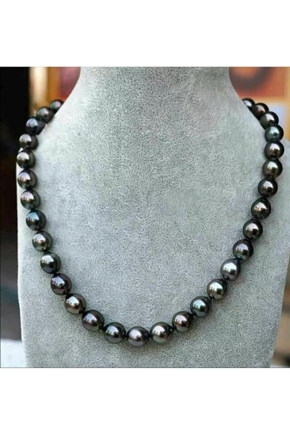 Fashion Women'S Genuine 9-10mm Tahitian Black Natural Pearl Necklace 18" Aaa