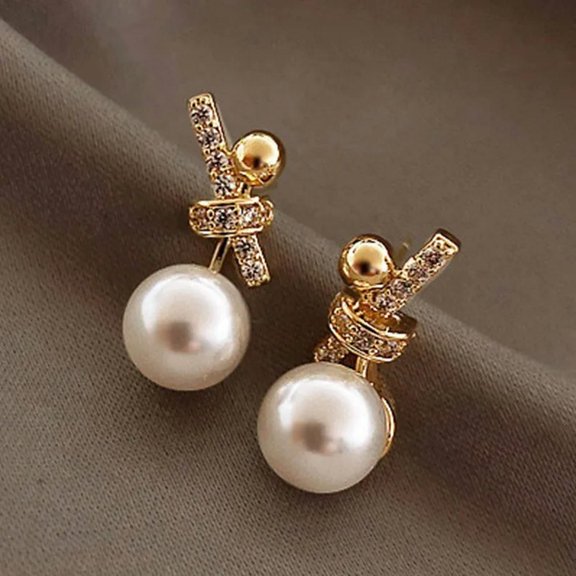 EOEMY Fashion Zircon Knot Pearl Drop Earrings Ear Stud Women Charm Party Jewelry Gifts