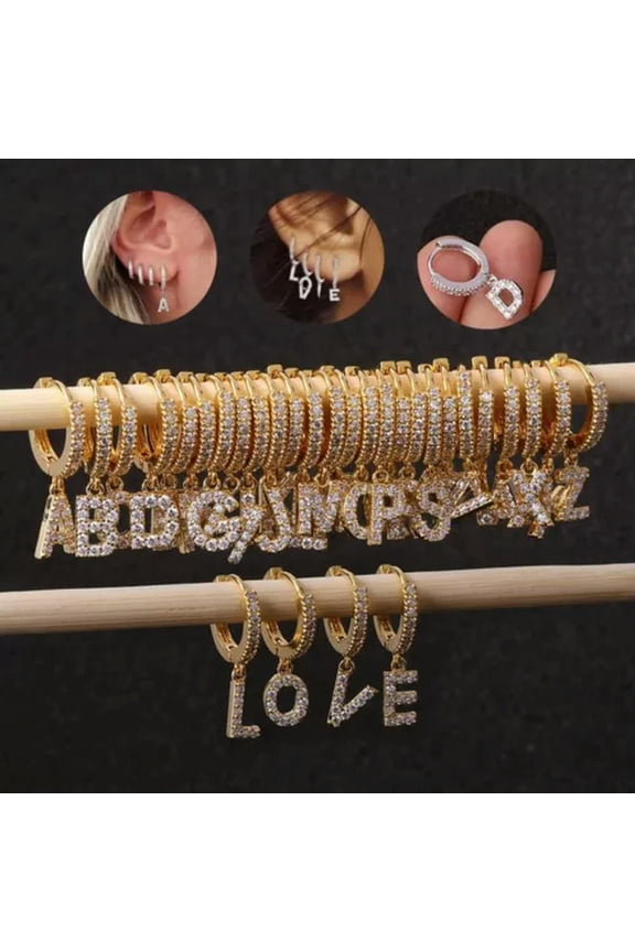 Fashion Zirconia A-Z Letters Alphabet Earrings Stud Dangle Hoop Women 1Pc-B