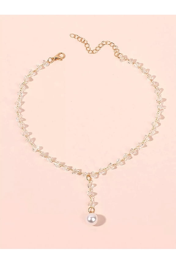Faux Pearl & Crystal Choker Dainty Necklace Novelty Necklace Creative Necklace-Default