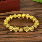 EOEMY Feng Shui Black Obsidian Beaded Pixiu Bracelet Golden Attract Wealth Good Luck-Gold-Good Luck 10mm