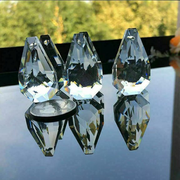 EOEMY Feng Shui Faceted 10Pc Clear Pear-Shaped Crystal Prism Glass Rainbow Maker