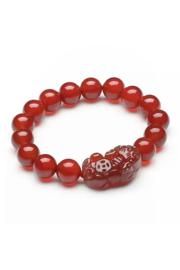 Feng Shui Handmade Red Agate Pi Yao / Pi Xiu Xie Bracelet Amulet For Wealth