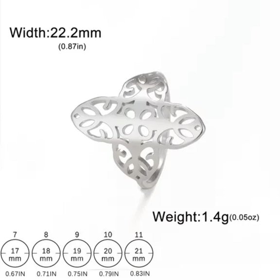 EOEMY Filigree Ring Stainless Steel Elegant Finger Rings Women Bohemian Jewelry