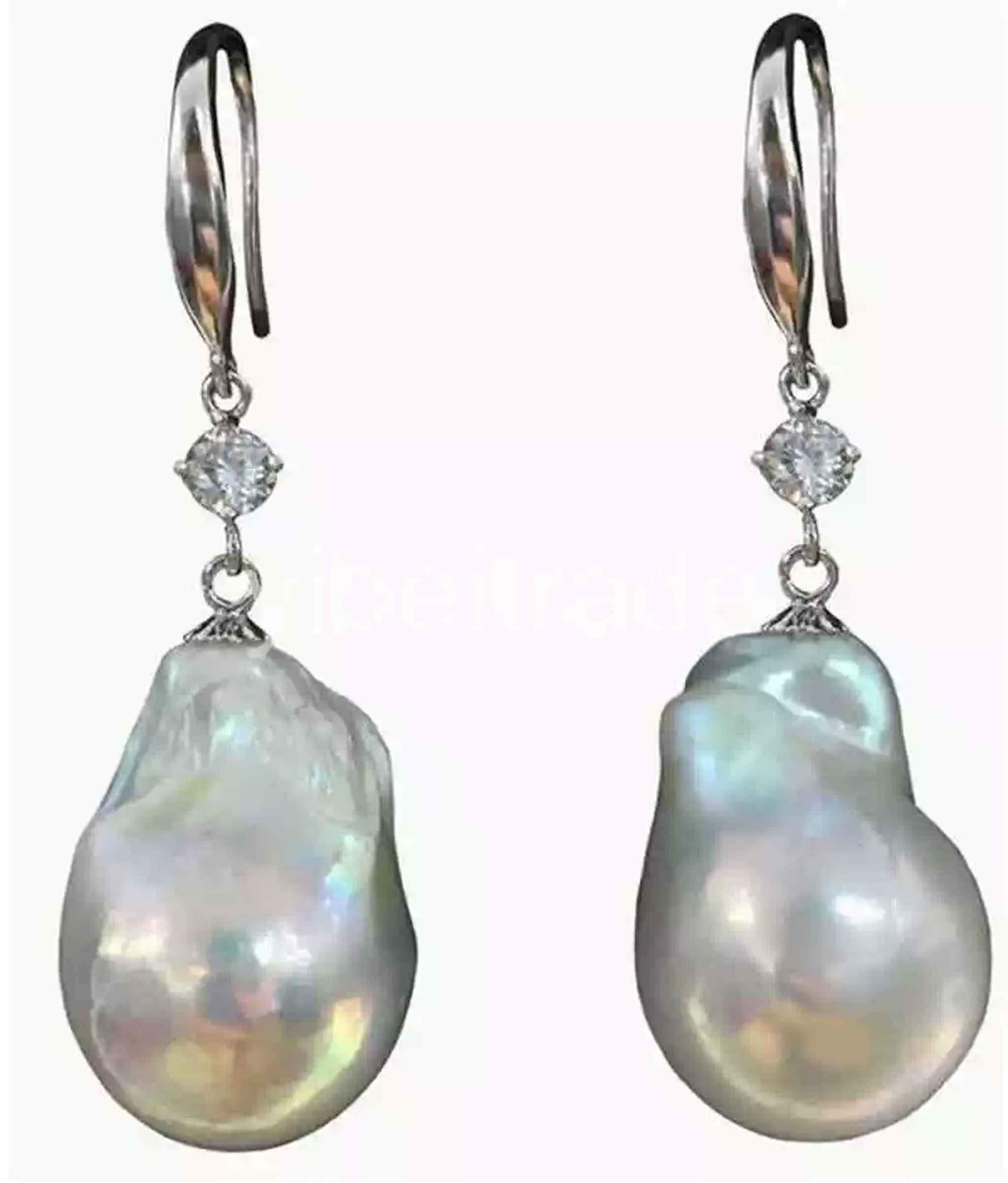 EOEMY Fine 15-20mm White Baroque South Sea Pearl Dangle Earring 925 Silver Hook