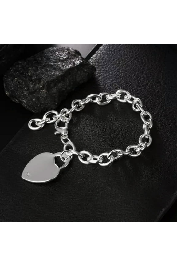 Fine 925 Sterling Silver Charms Heart Card Bracelets For Women Fashion Jewelry-Lobster