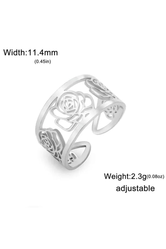 Five Rose Ring Stainless Steel Open Ring Adjustable Women Jewelry Gift