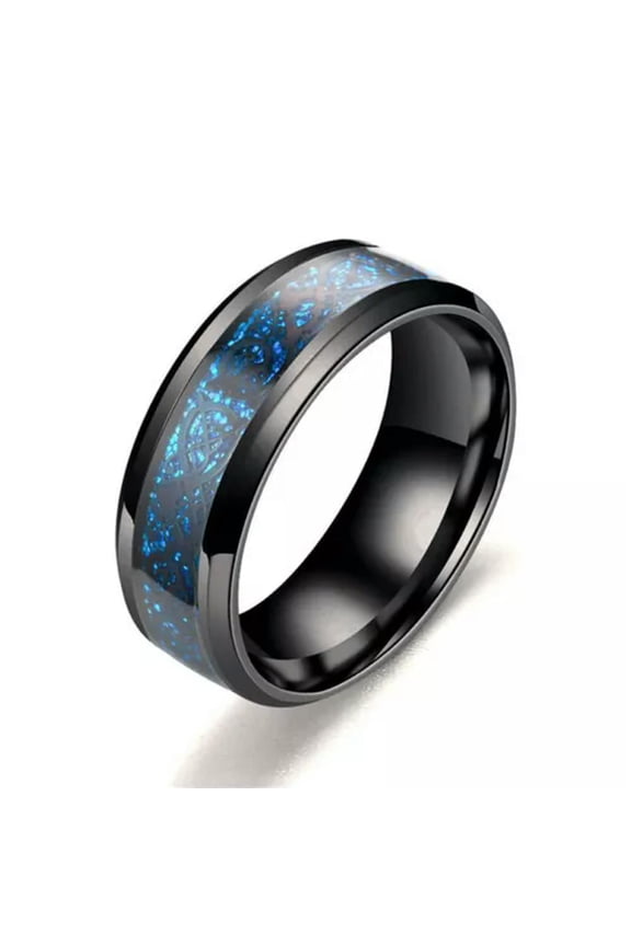 For Mens Women Silver Dragon Inlay Stainless Steel Jewelry Wedding Ring Size6-13-Dark Blue-12