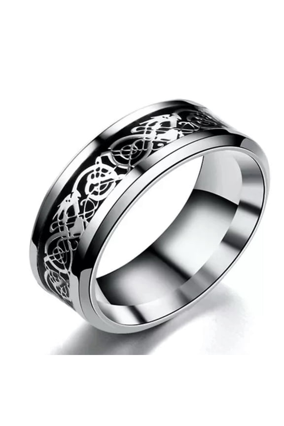 For Mens Women Silver Dragon Inlay Stainless Steel Jewelry Wedding Ring Size6-13-Silver-10