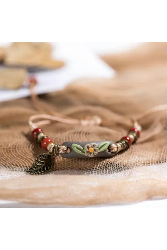 Forest Series Plant Hand-Kneaded Ceramic Adjustable Diy Bracelet Gift Jewelry-Mz324