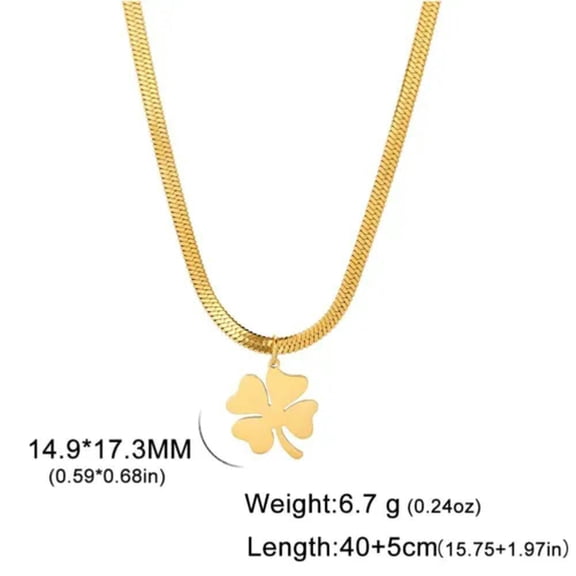EOEMY Four Leaf Clover Women Necklace Stainless Steel Snake Chain Choker Jewelry