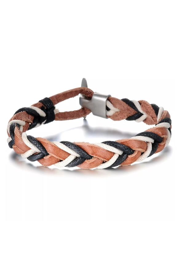 Genuine Cow Leather Bracelet Brown White Black Unisex Hook Clasp G319-Default