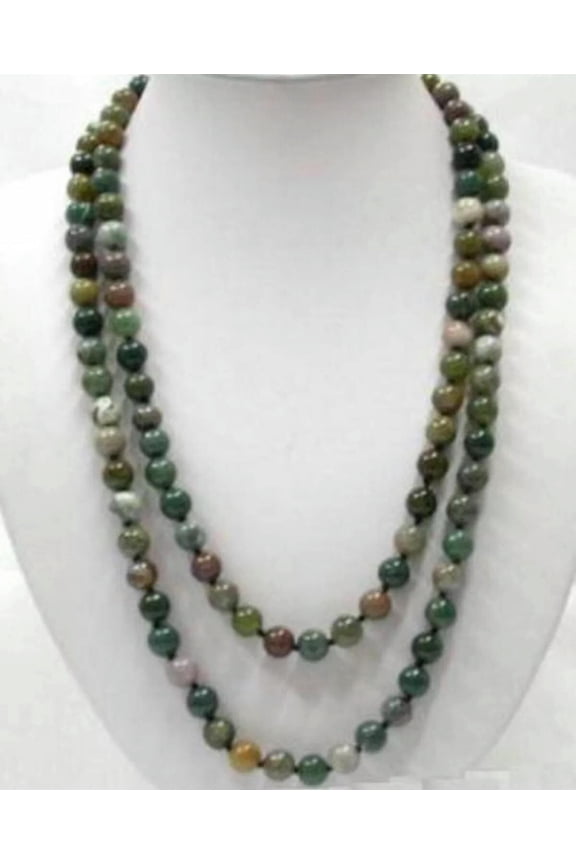 Genuine Natural 10mm India Agate Gems Round Beads Necklace Long 50 Inches Aaa
