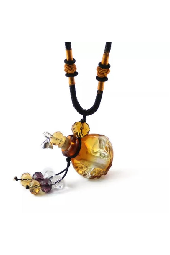 Glass Vial Bottle Pendant Necklace Perfume Empty Essential Oil Diffuser Handmade-6# Coffee