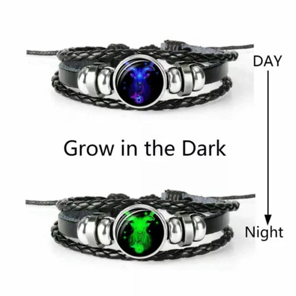 EOEMY Glow In The Dark Leather Braided Bracelet 12 Constellation Zodiac Sign Women Hot-Capricornus