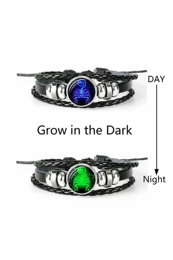 12 Zodiac Constellation Sign Braided Leather Bracelet Glow In The Dark Men Gift-Scorpio