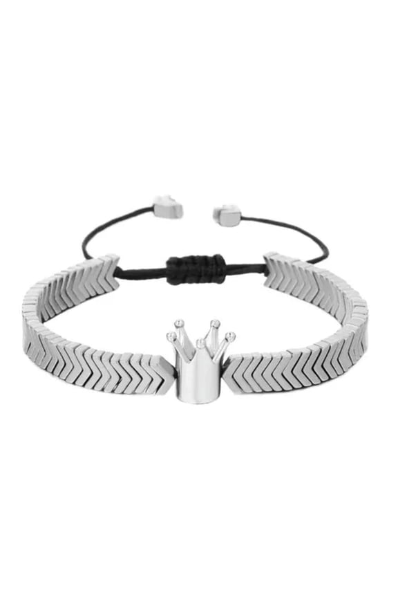 Gold Crown Beads Bracelets Hip Hop Jewelry Gift Arrow Adjustable Bangle For Men-Silver