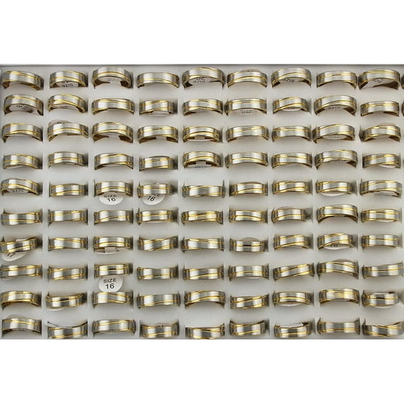 EOEMY Gold P Rings For Women Men Wholesale Lots 32Pcs Stainless Steel Jewelry Ring