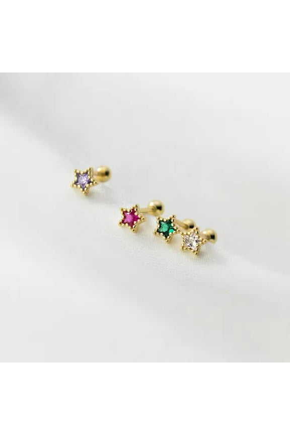 Gold Plated 925 Sterling Silver Crystal Star Stud Earrings Studs Screw Backs-Silver-Clear