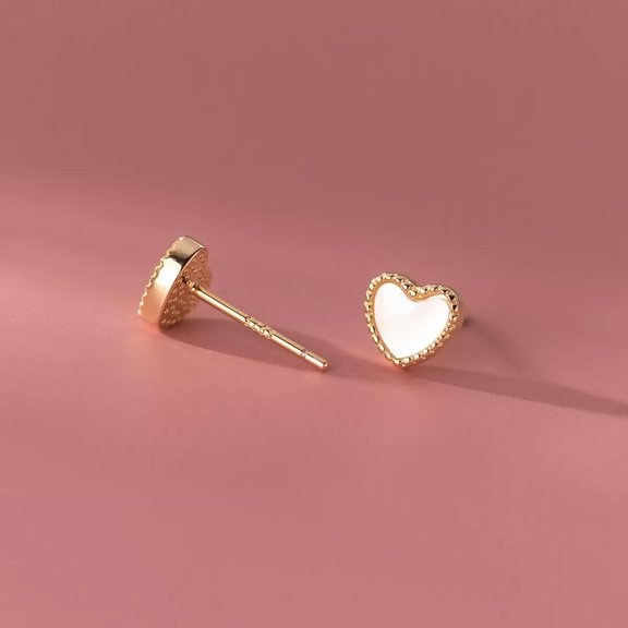 EOEMY Gold Plated 925 Sterling Silver & Pearl Shell Heart Stud Earrings