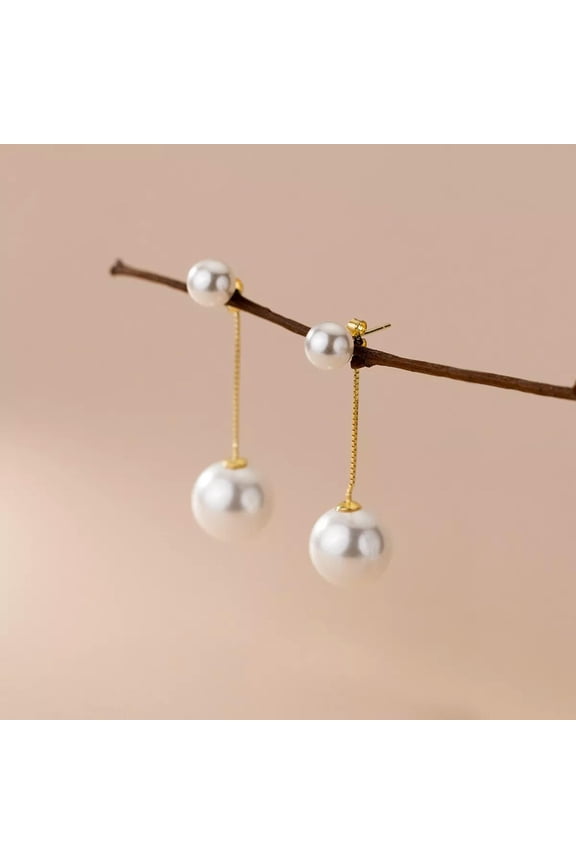 Gold Plated 925 Sterling Silver Two Pearl Ear Jacket Stud Earrings